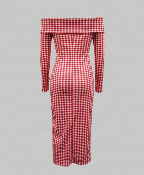 SheIn Red Gingham Off The Shoulder Maxi Dress - Image 2