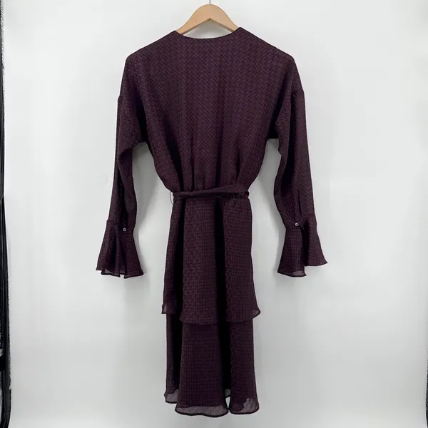 NEW NWT Joie Marcel Blackberry Houndstooth Tiered‎ Long Sleeve Wrap Dress Small - Image 7