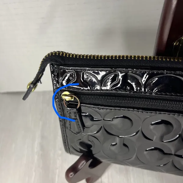 Coach Black Patent Leather Wristlet with Gold Accents - Image 10
