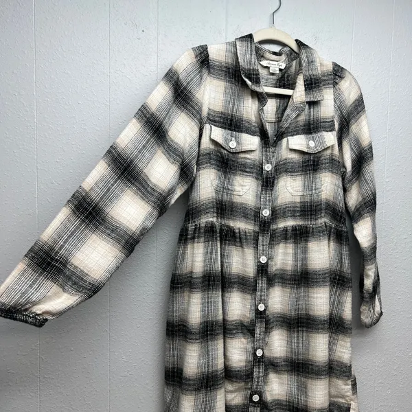 American Eagle Plaid Flannel Long Sleeve Shirt Dress Womens Large Y2K Grunge - Image 6