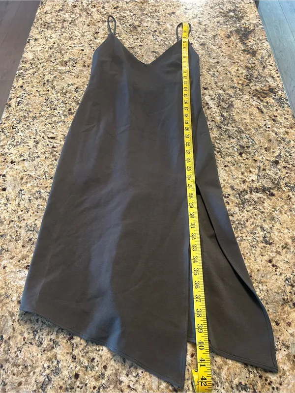 Backstage Asymmetrical Slip Dress XS Olive Green Side Slit Minimalist Midi - Image 7