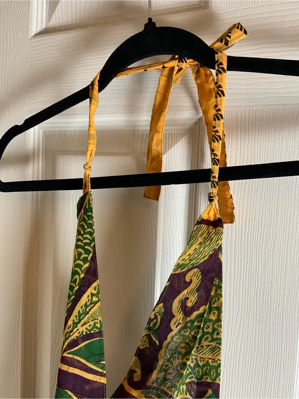 Raj 100% Silk Boho Halter Dress Size S Multi-Color Patchwork India - Image 8