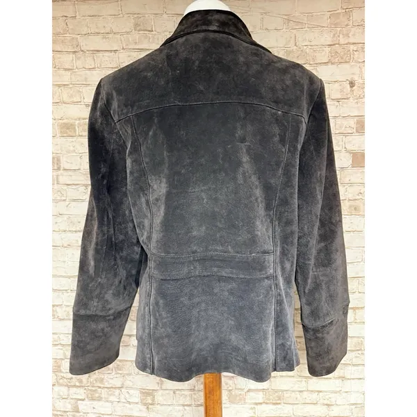 Vtg 90s/Y2K Papaya Brown Leather Women's Suede Button Front Lined Jacket 14 - Image 3