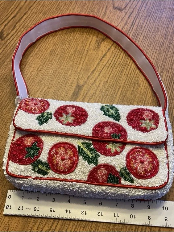 Viral Beaded TOMATO Shoulder handBag Handcrafted India Anthropologie Inspired - Image 6