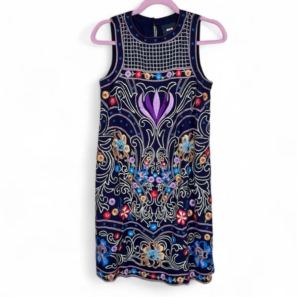 Maeve Anthropologie Blue Floral Embroidered Mini Shift Dress Womens 2 Sleeveless - Image 2