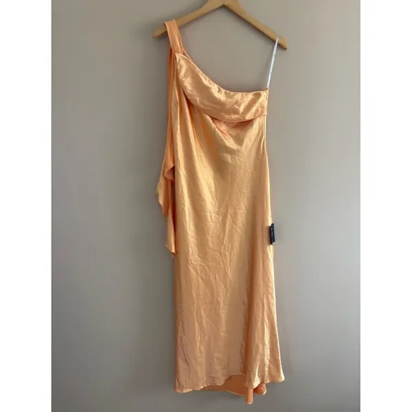 Lulus Naima Light Orange Satin One-Shoulder Midi Dress Size Small Cocktail Sexy - Image 5