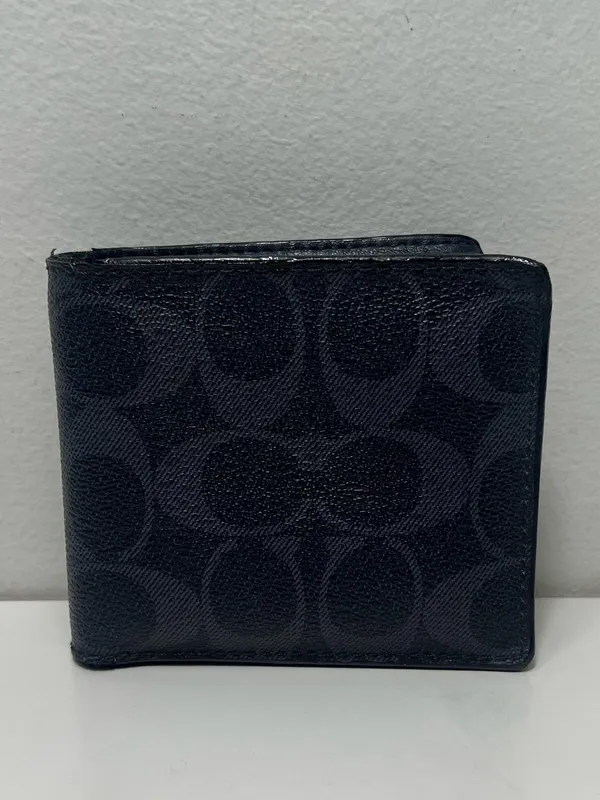 Coach Men's Signature Leather Black & Charcoal Bifold Wallet W/ Coin Pocket - Image 2