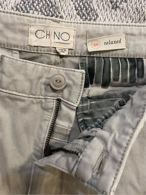 ANTHROPOLOGIE // CHINO Khaki Relaxed Floral Patched Distressed Chino Pants 28 - Image 7