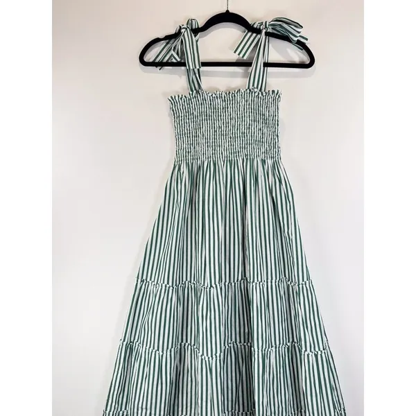 Maxwell And Gerladine Dress Green The Brooke Midi Stripe Smocked Tiered Flowy XS - Image 8