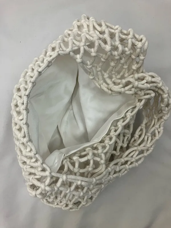 White Mini Macramé Knot Tote Bag Women’s Accessory - Image 3