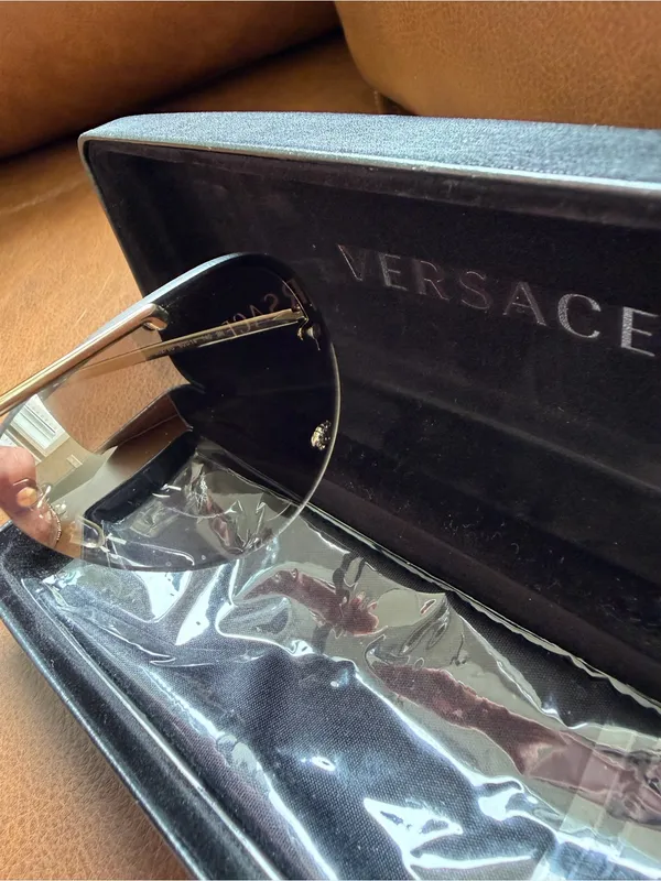 Versace VE2231 Black and Gold Medusa Rimless Aviator Sunglasses with Case - Image 13