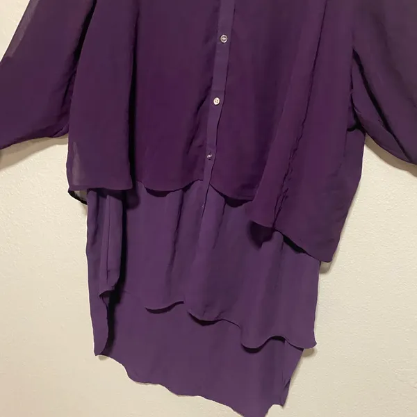 Lane Bryant Purple Semi-Sheer Layered Button-Up Blouse | Long Sleeve Top 18/20 - Image 6