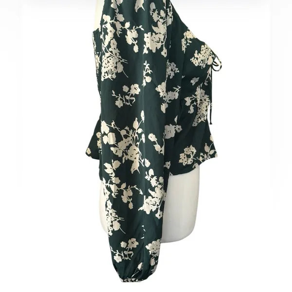 Abercrombie & Fitch Dark Green Floral Square-Neck Peplum Blouse - Image 4
