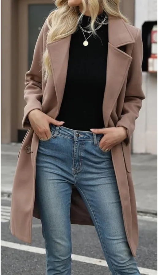 Amazon Women Winter Wool Blend Camel Mid-Long Coat - Image 3