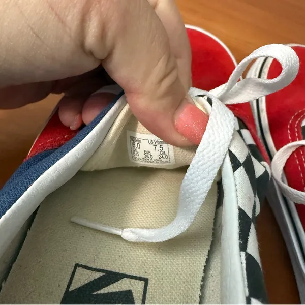 Vans Authentic Low Top Color Block Red Blue Checkerboard Suede Lace Up Sneaker‎ - Image 8