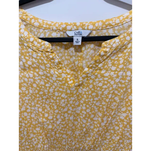 Croft & Barrow Womens Yellow White Floral Smocked Waist Ruffle Hem Dress XL - Image 2