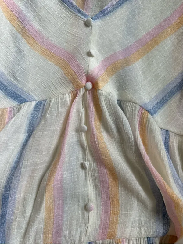 Blu Pepper Pastel Stripe V-Neck Ruffle Button Babydoll Top - Image 3