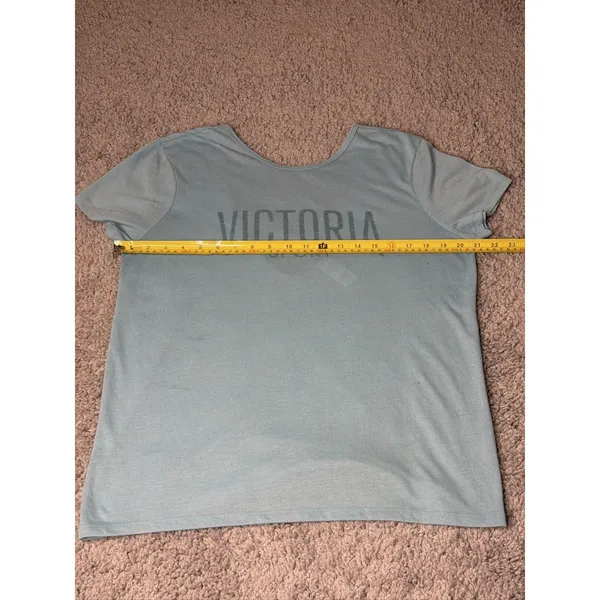 Victoria Sport Womens Light Blue Scoop Back Logo Short Sleeve T-Shirt - Image 4