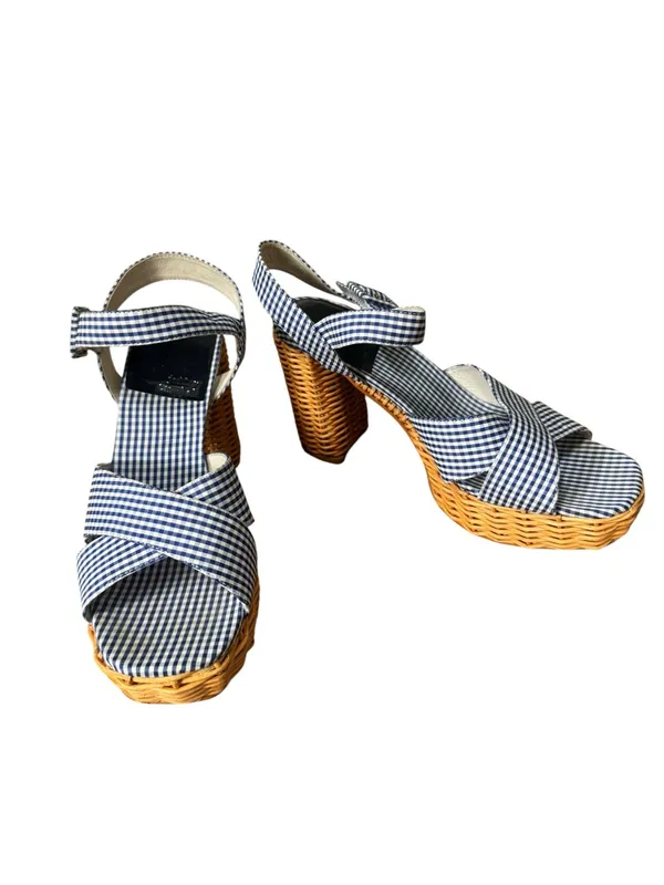 Jeffrey Campbell Amma platform sandals in blue gingham with wicker heel 9 - Image 2
