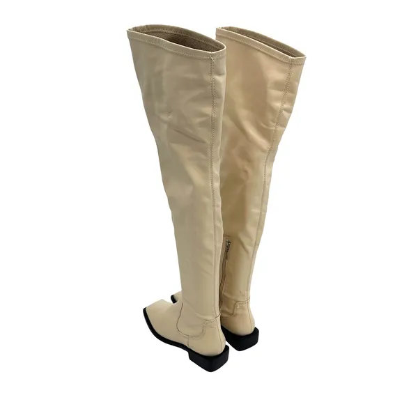 Schutz Guily Up Over The Knee Boots Eggshell Cream Leather‎ Square Toe Women 7.5 - Image 7