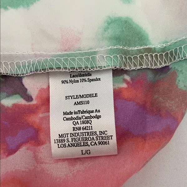In Bloom Watercolor Floral Lace-Trim Chemise in Pink & Green - Image 8