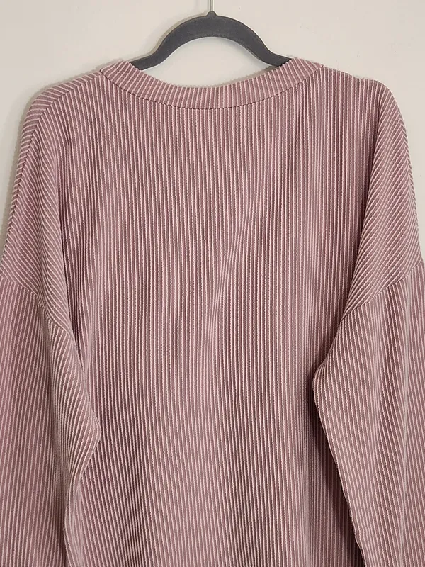 Kirundo Dusty Pink Ribbed Knit Oversized V-Neck Top Size XL - Image 4