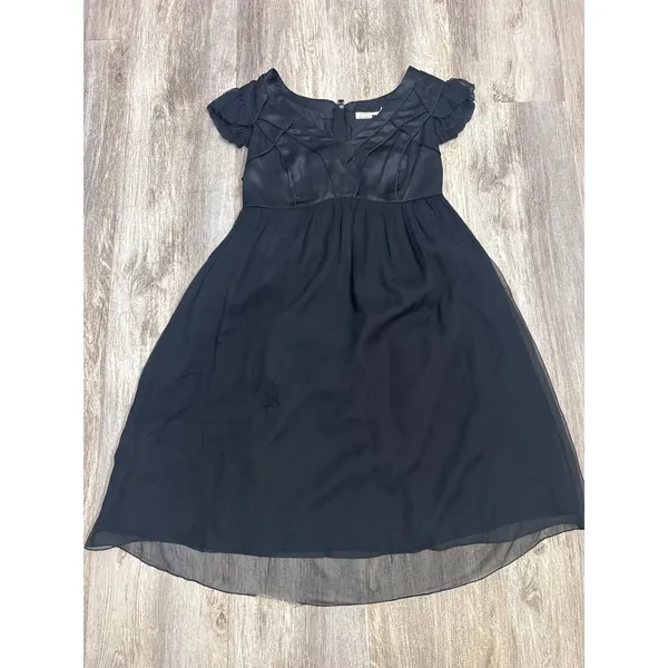 Leon Max Limited Edition Black 100% Silk Empire Waist Ruffle Cap Sleeve Dress‎ M - Image 3