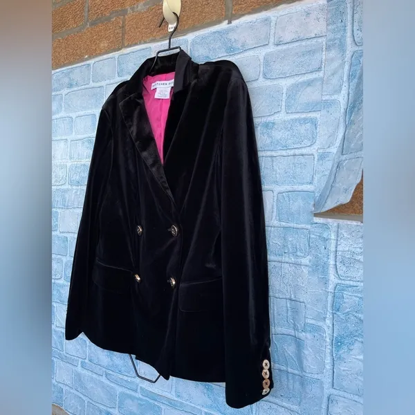 GRETCHEN SCOTT double breasted velvet blazer size small Black - Image 3