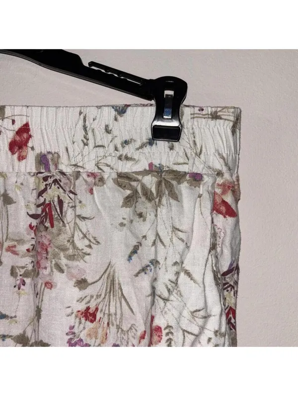 Vintage Jones New York off-white linen blend floral printed pants - Image 2
