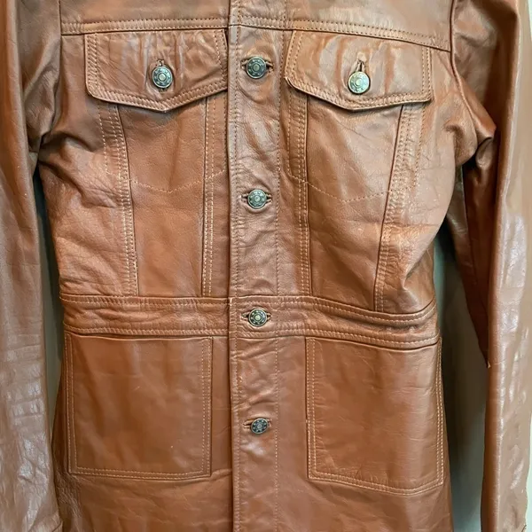 Vero Moda Button Leather Jacket Brown Size‎ Medium - Image 2