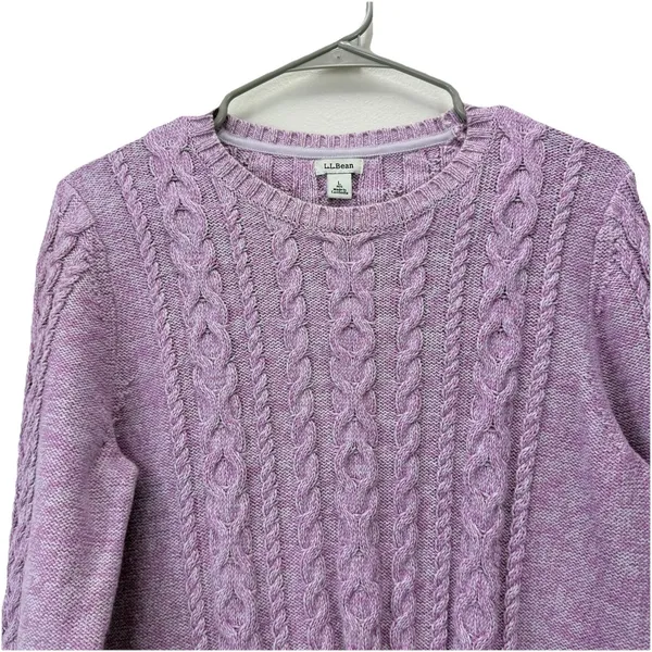LL Bean Pink Marled‎ Double L Mixed Cable Crew Neck Pullover Sweater Size LARGE - Image 3