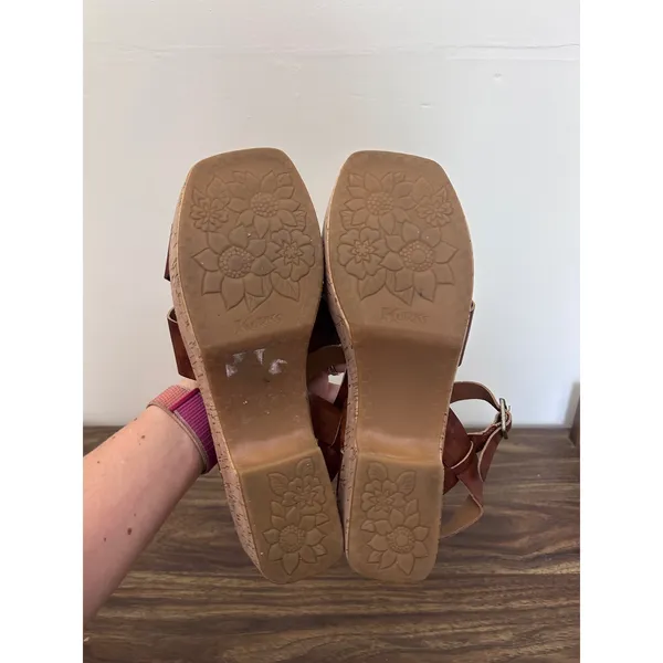 Korks Brown Faux Leather Cork‎ Platform Wedge Sandals Square Toe Womens 9M - Image 4