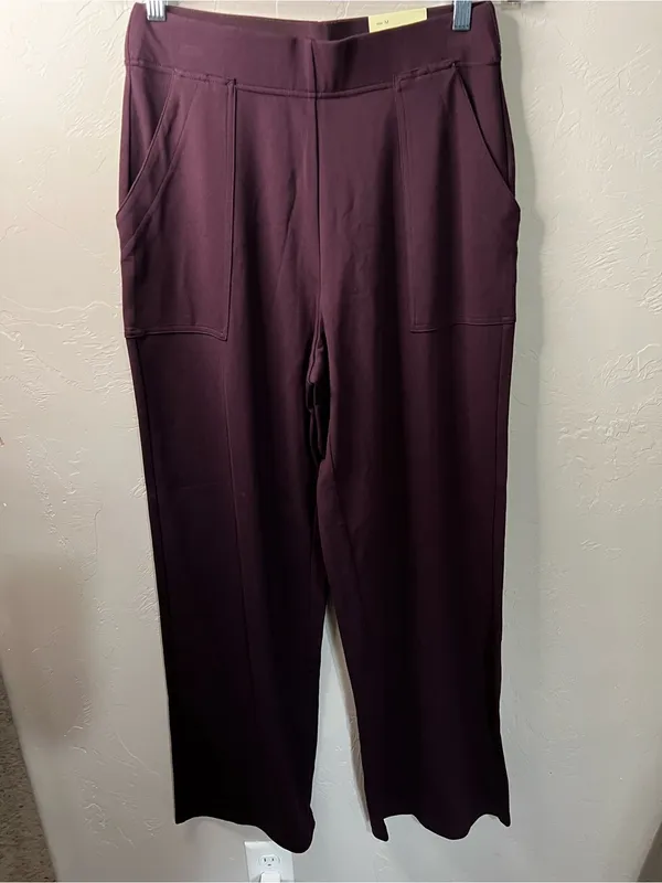 Max Studio London Wide Leg Pull On Burgundy Comfy Pants NWT M - Image 2
