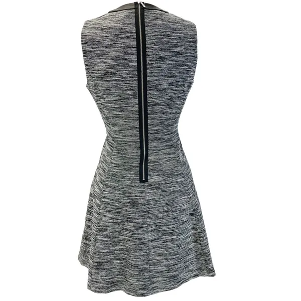 Madewell Womens 10 Anywhere Dress Mini Skater Black White Tweed Faux Leather‎ - Image 4