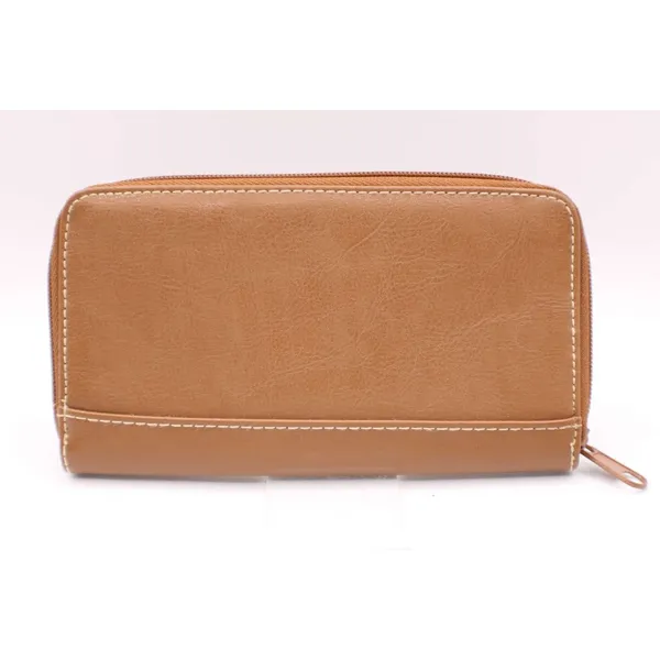 Brown Vinyl Tan Zip Around Wallet Removable Card Holder Organizer NEW Vintage - Image 2