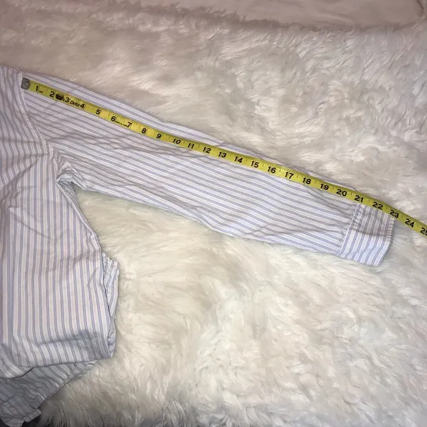 Joe Fresh striped button down dress shirt size large blue white stripe cotton - Image 6