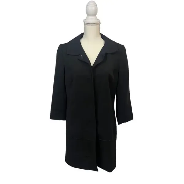 Banana Republic Women's Black Overcoat Size Small 3/4 Sleeve‎ Mid-Length Elegant - Image 2