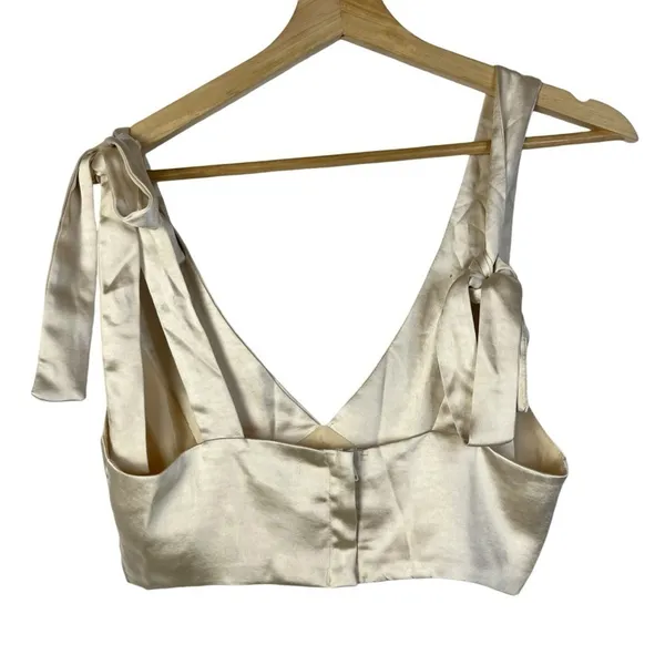 Lioness‎ Champagne Beige Satin Tie Strap Escape Artist Crop Tank Top XS - Image 3
