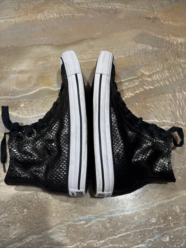 Converse All Star High Top Metallic Snakeskin-textured Black Sneakers Women 7.5 - Image 7