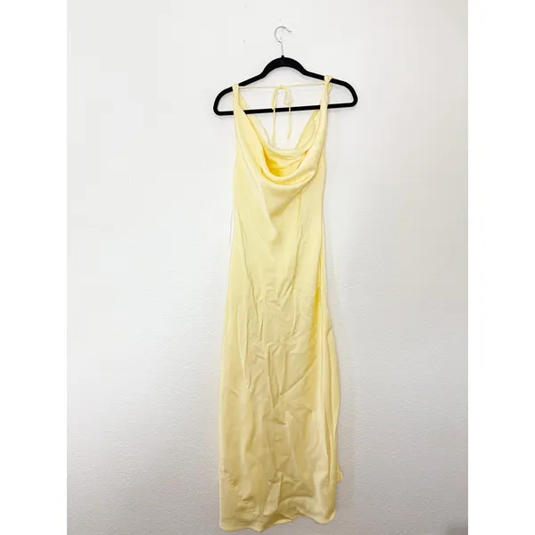 Zara Butter Yellow Satin Cowl Neck Midi Slip Dress Size Large Cocktail Wedding - Image 12
