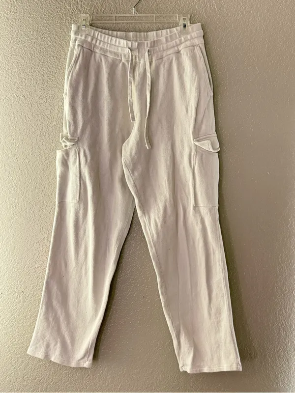 Zara Cream Cargo Sweatpants Women’s M Wide Leg Drawstring Utility Lounge Pants - Image 4