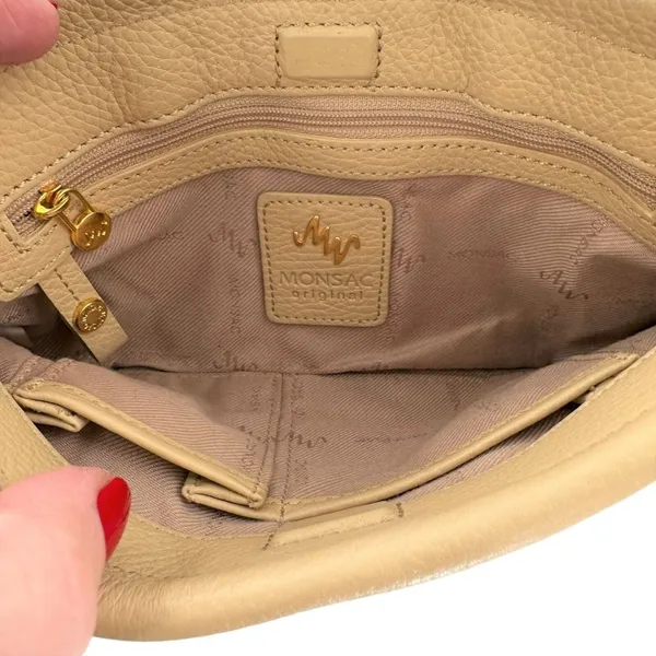 MONSAC Neutral Beige Pebbled Leather Small Shoulder Bag - Image 5