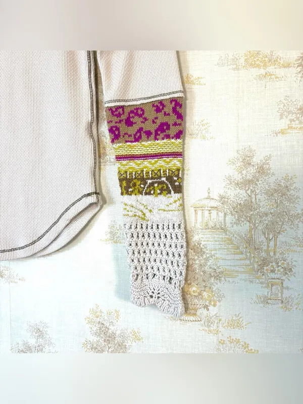 Free People In The Mix Cuff Cream Crochet Embroidered Boho Thermal Top XS - Image 7