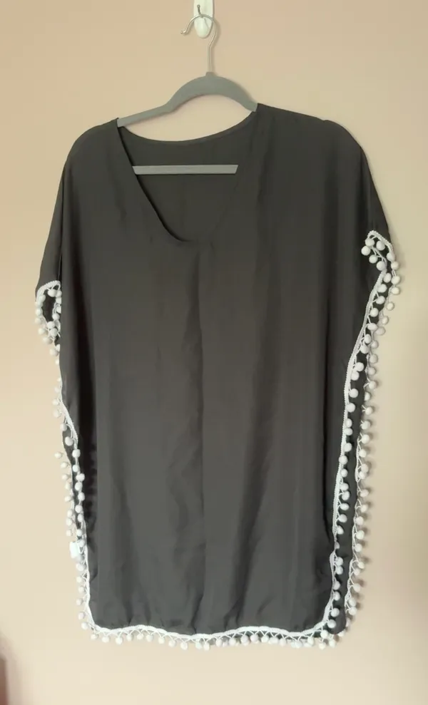 Chiffon Black Pompom Swimsuit Coverup - Image 3