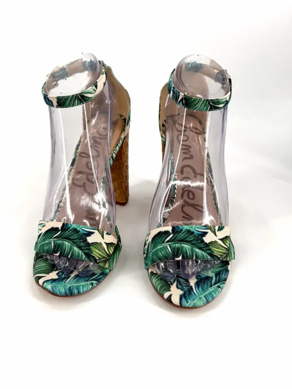 Sam Edelman Yaro Jade Palm Print Ankle Strap Summer Tropical Botanical Sandals - Image 3