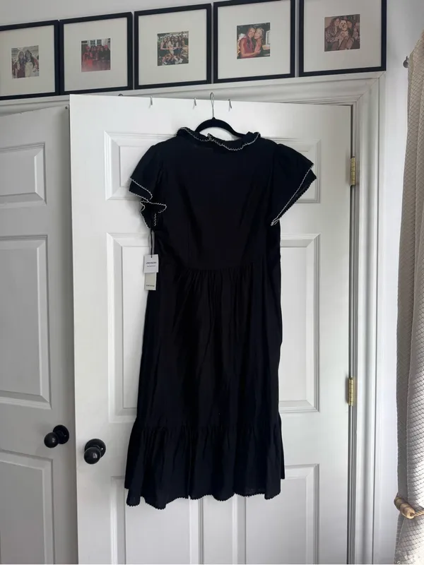 For Cynthia Black Midi Dress with White Scallop Trim - Image 3