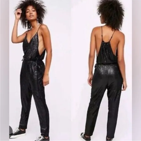 Free People Sequin Jumpsuit in black. Size XS - Image 2