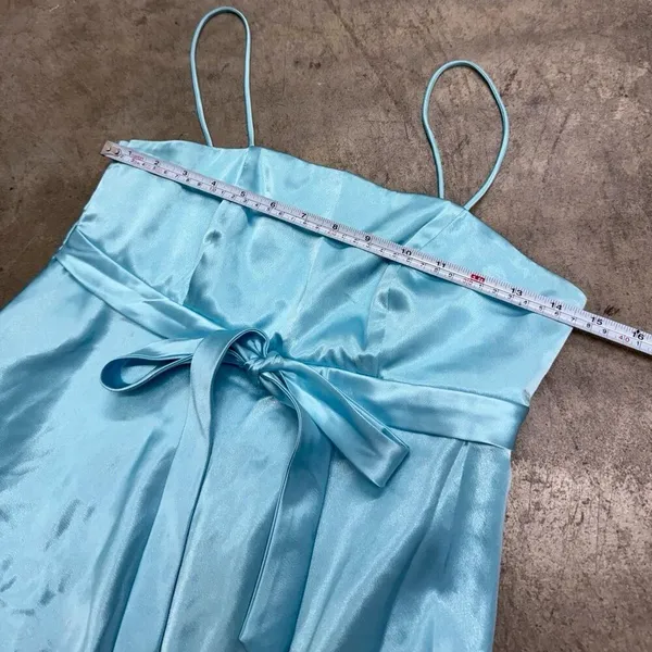 Vintage Turquoise blue satin coquette babydoll bow dress - Image 2