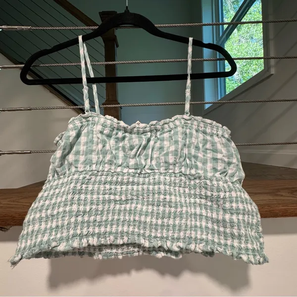 American Eagle Outfitters Mint and White Gingham Smocked Cami - Image 2