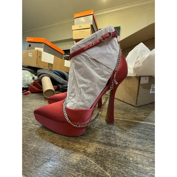 Sam Edelman Andie Pumps Pink Satin Embellished Platform Heel Display Size 8.5‎ - Image 3